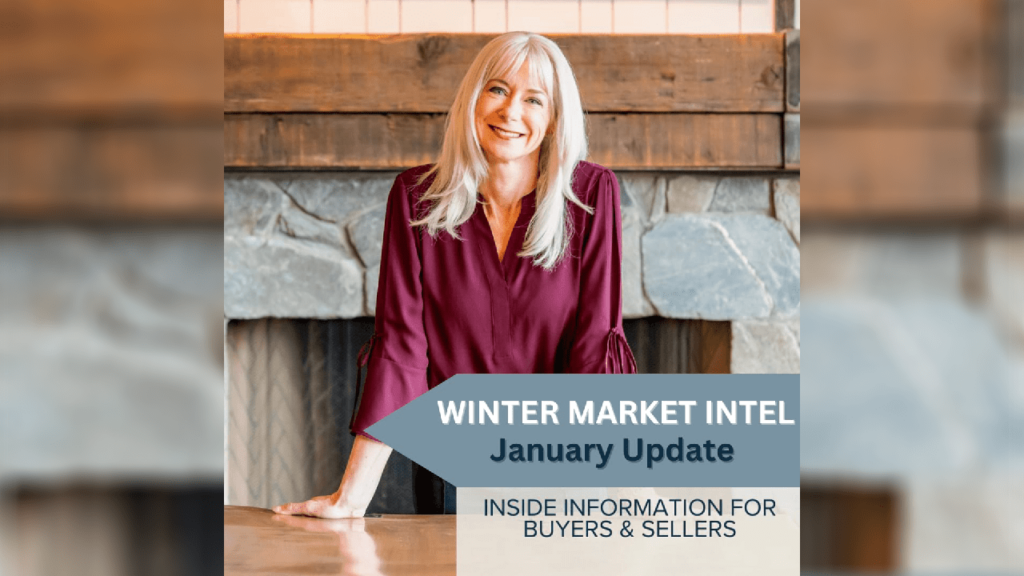 Jennie standing in front of a fireplace. Winter Market Intel January Update.