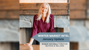 Jennie standing in front of a fireplace. Winter Market Intel January Update.