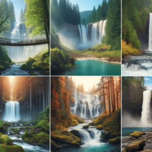 A collage of various waterfalls.
